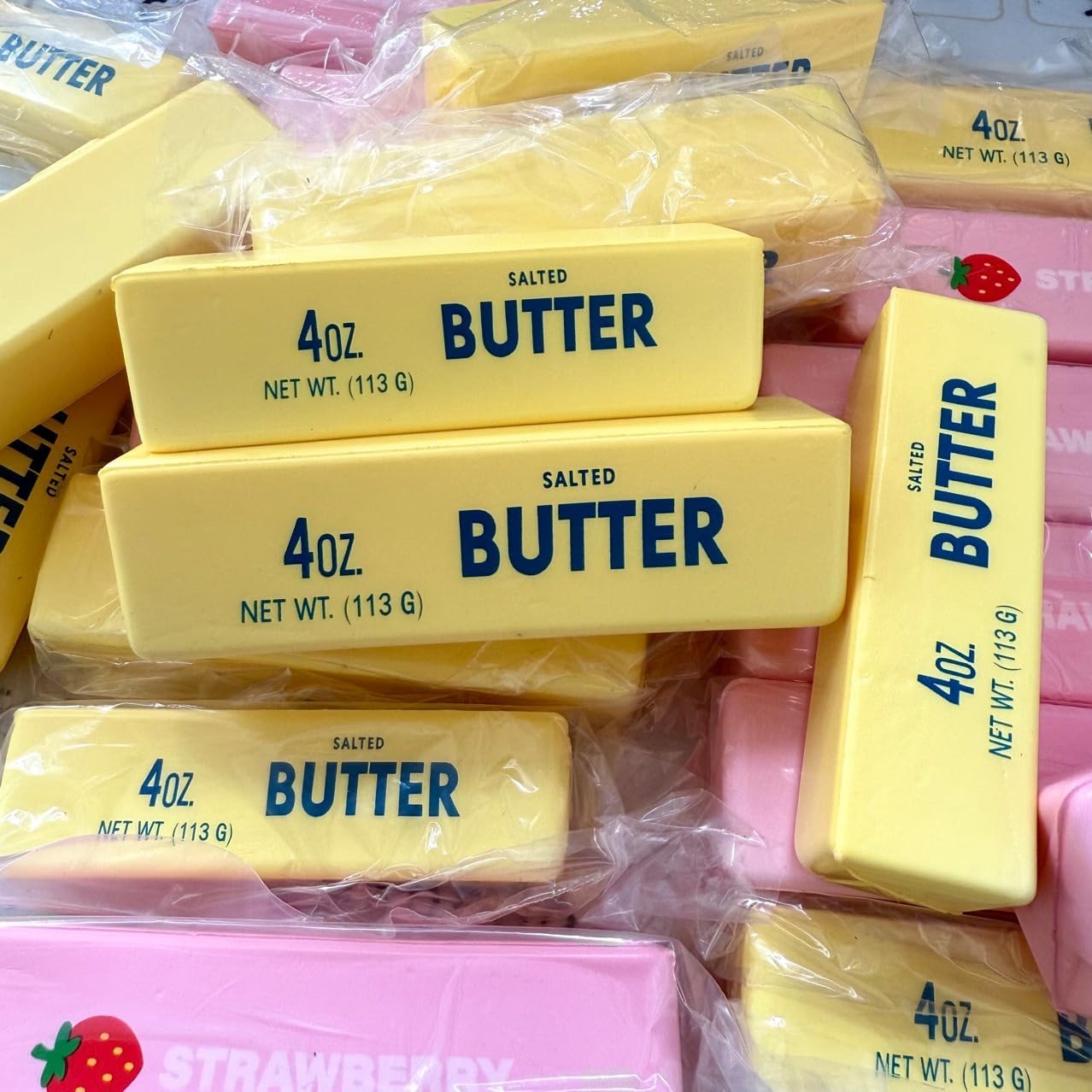 Squishy Butter Squeeze Toy, Slow Rising Realistic Soft Butter Stress Balls, Sensory Stress Relief Squishies Soft & Stretchy Fidget Toys for Anxiety Relief Help Relex Party Favors (1 Yellow +1 Pink )
