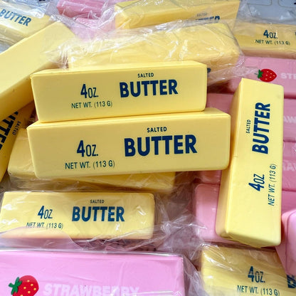 Squishy Butter Squeeze Toy, Slow Rising Realistic Soft Butter Stress Balls, Sensory Stress Relief Squishies Soft & Stretchy Fidget Toys for Anxiety Relief Help Relex Party Favors (1 Yellow +1 Pink )