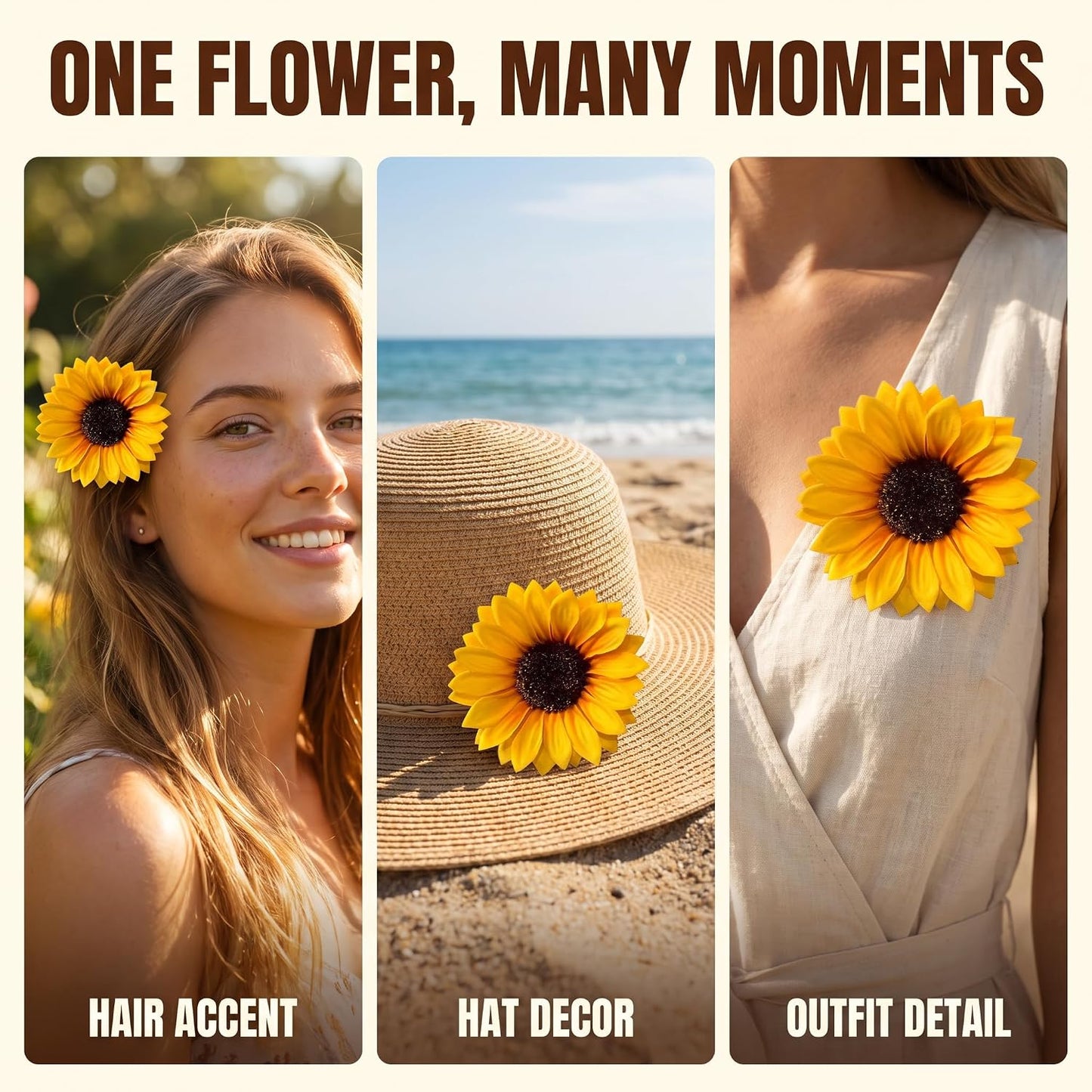 Yellow Sunflower Hair Clips 2-Pack | Yellow Flower Hair Barrettes | Beach Vacation Accessories - Sunflower Hairpins，Clips and Barrettes