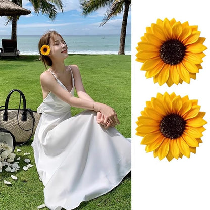 Yellow Sunflower Hair Clips 2-Pack | Yellow Flower Hair Barrettes | Beach Vacation Accessories - Sunflower Hairpins，Clips and Barrettes