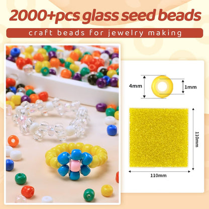 2000pcs Transparent Yellow Glass Seed Beads, Colorful Tiny 4mm Beads for Jewelry Making, Beading Supplies.