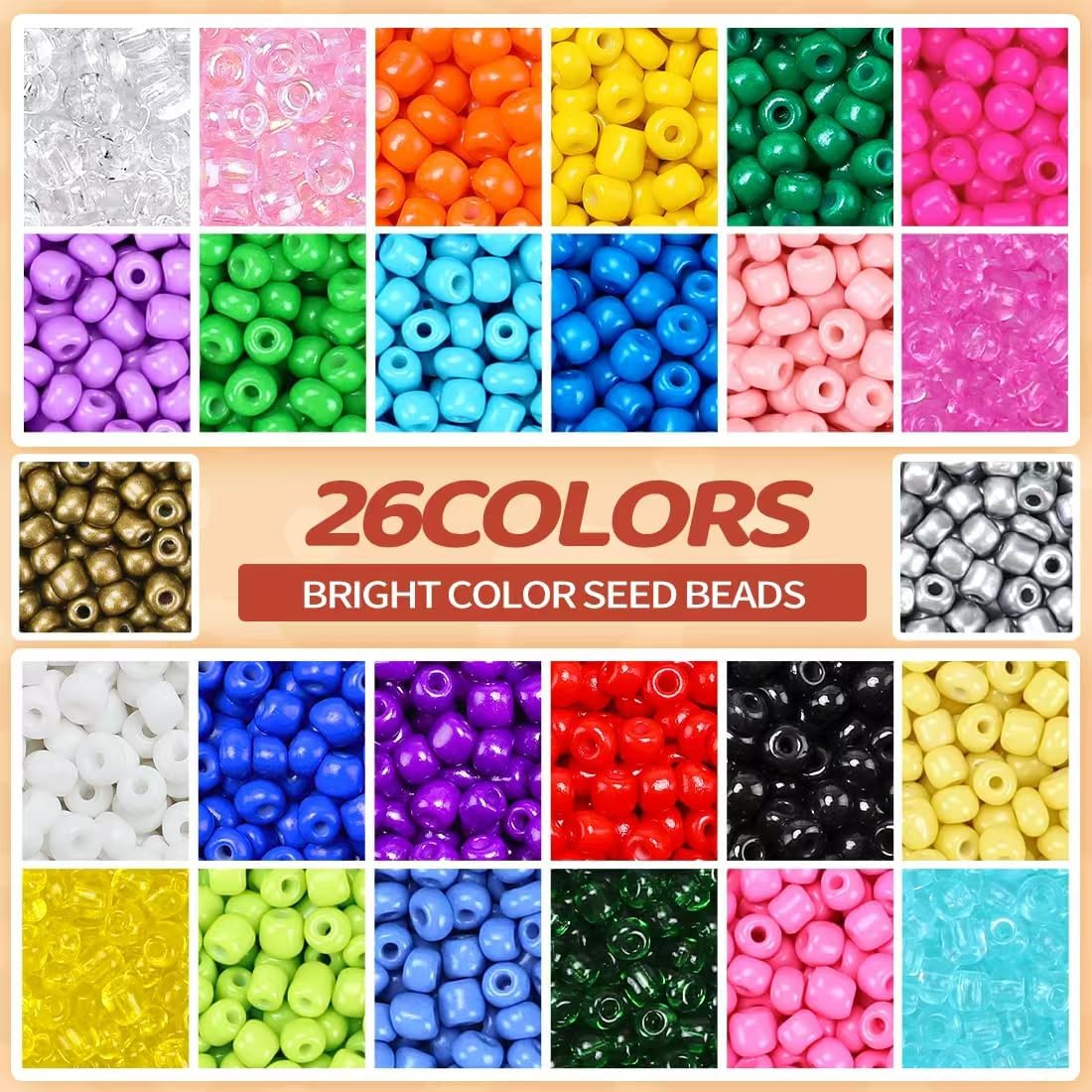2000pcs Transparent Yellow Glass Seed Beads, Colorful Tiny 4mm Beads for Jewelry Making, Beading Supplies.