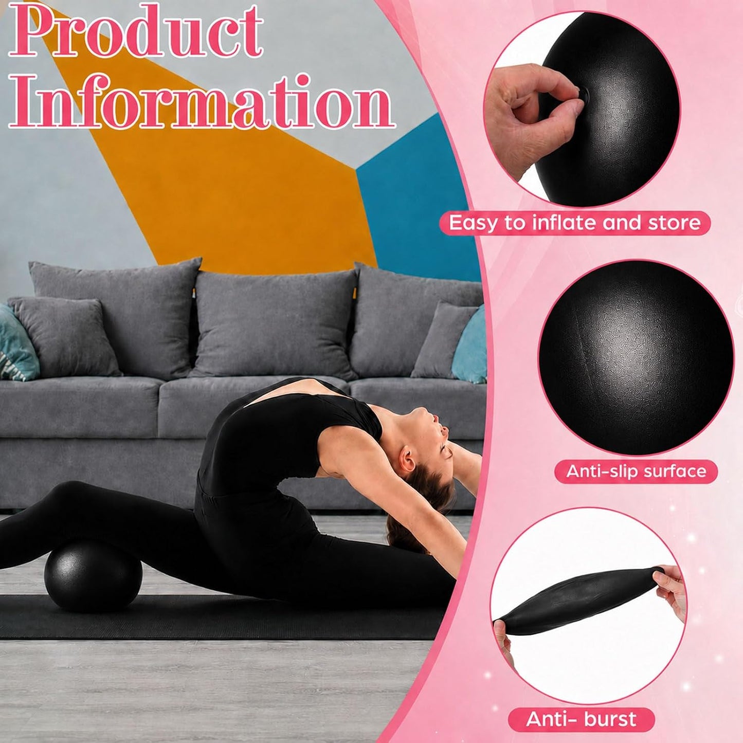6 Pcs Small Exercise Ball Mini Pilates Ball 9 Inch Anti Burst Yoga Ball for Stability, Workout, Barre, Core Strength, Physical Therapy, Balance, Stretching at Home Gym Class