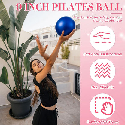 6 Pcs Small Exercise Ball Mini Pilates Ball 9 Inch Anti Burst Yoga Ball for Stability, Workout, Barre, Core Strength, Physical Therapy, Balance, Stretching at Home Gym Class