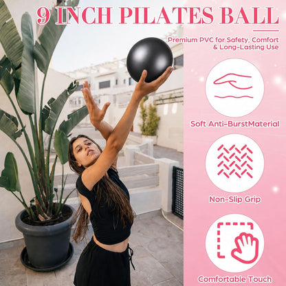 6 Pcs Small Exercise Ball Mini Pilates Ball 9 Inch Anti Burst Yoga Ball for Stability, Workout, Barre, Core Strength, Physical Therapy, Balance, Stretching at Home Gym Class