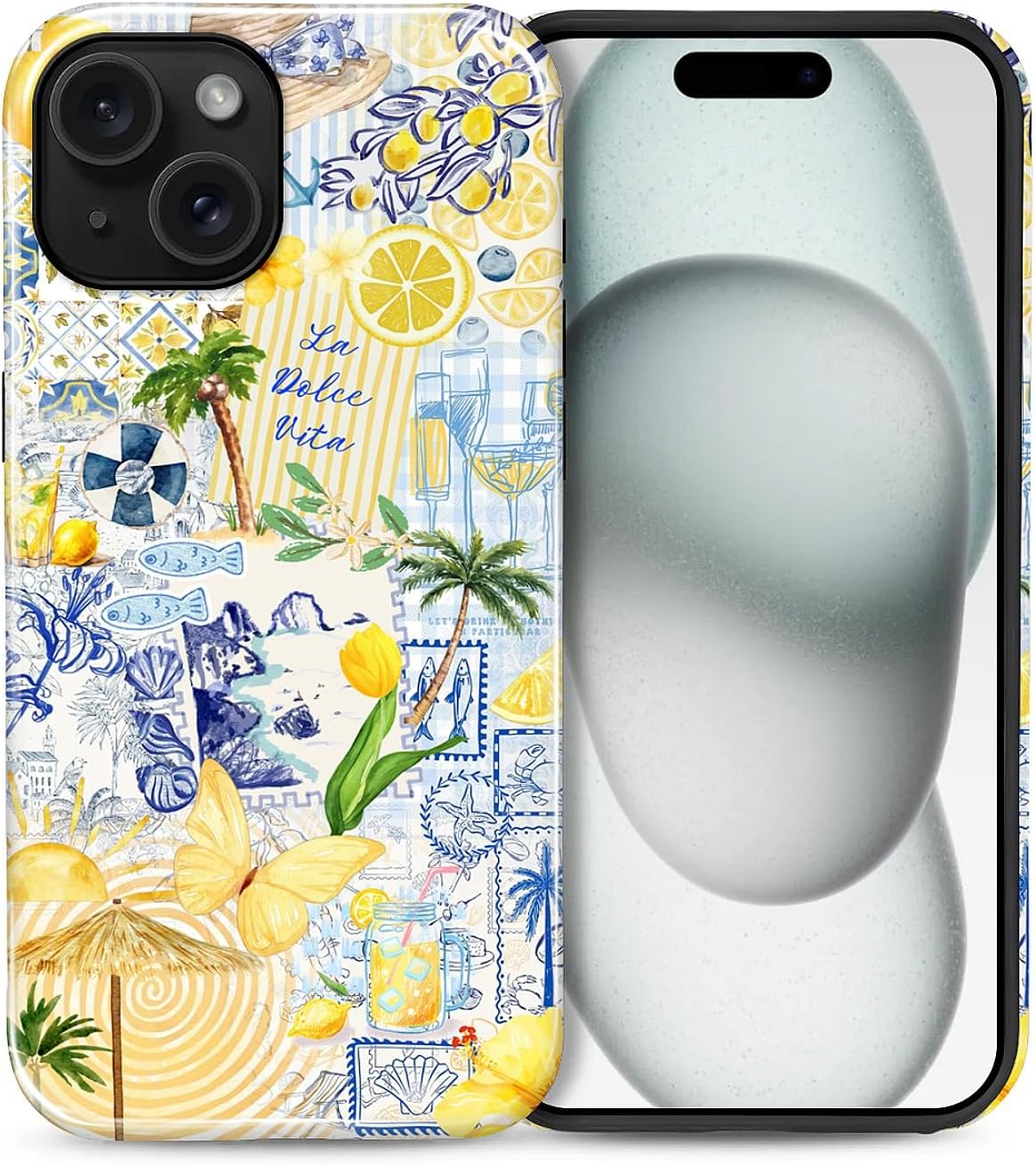 Case for iPhone 15, Cute Phone Case, Lemon Summer Collage | Hybrid 2-Layer Phone Cover，Military-Grade Protection Durable Shockproof Anti-Scratch Cases