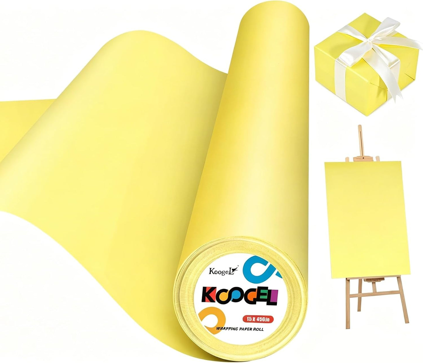 Yellow Wrapping Paper Roll, 15 inch X 38 Feet | Single-sided Paper, Rolled without Creases, for Gifts, Books, Bouquets, Posters, Bulletin Boards, and Summer Party Decor