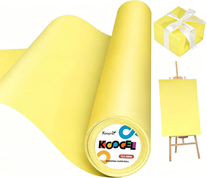 Yellow Wrapping Paper Roll, 15 inch X 38 Feet | Single-sided Paper, Rolled without Creases, for Gifts, Books, Bouquets, Posters, Bulletin Boards, and Summer Party Decor