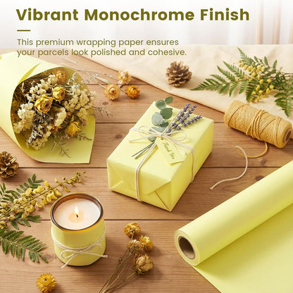 Yellow Wrapping Paper Roll, 15 inch X 38 Feet | Single-sided Paper, Rolled without Creases, for Gifts, Books, Bouquets, Posters, Bulletin Boards, and Summer Party Decor