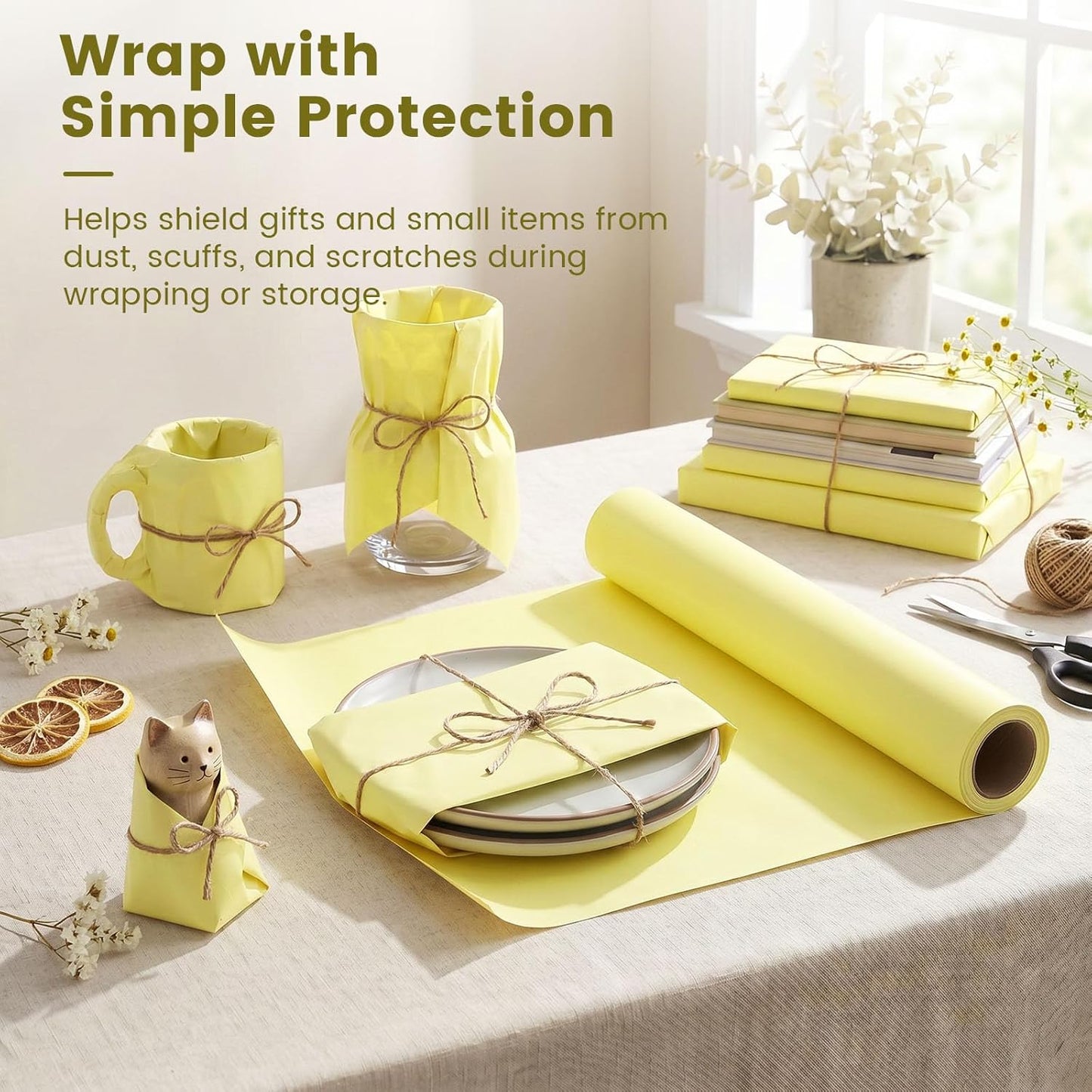 Yellow Wrapping Paper Roll, 15 inch X 38 Feet | Single-sided Paper, Rolled without Creases, for Gifts, Books, Bouquets, Posters, Bulletin Boards, and Summer Party Decor
