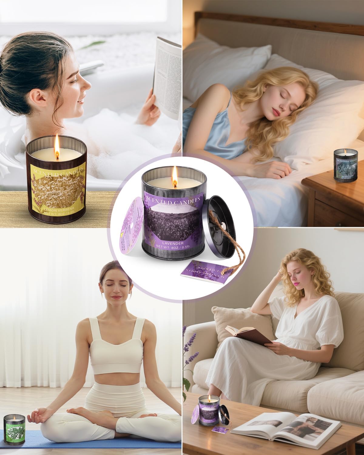 Scented Candles for Home, 8oz Soy Candle, 50H Burn, Lemon Verbena Aromatherapy, White Candle in Gift Box, Perfect for Birthday, Mother's Day, Christmas