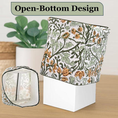 Goldenrod Yellow Block Print Tissue Box Cover – Handmade Cotton Fabric Tissue Holder for Home Bedroom Living Room Bathroom Vanity Car Nightstand Office Kitchen – Decorative Square Napkin Holder
