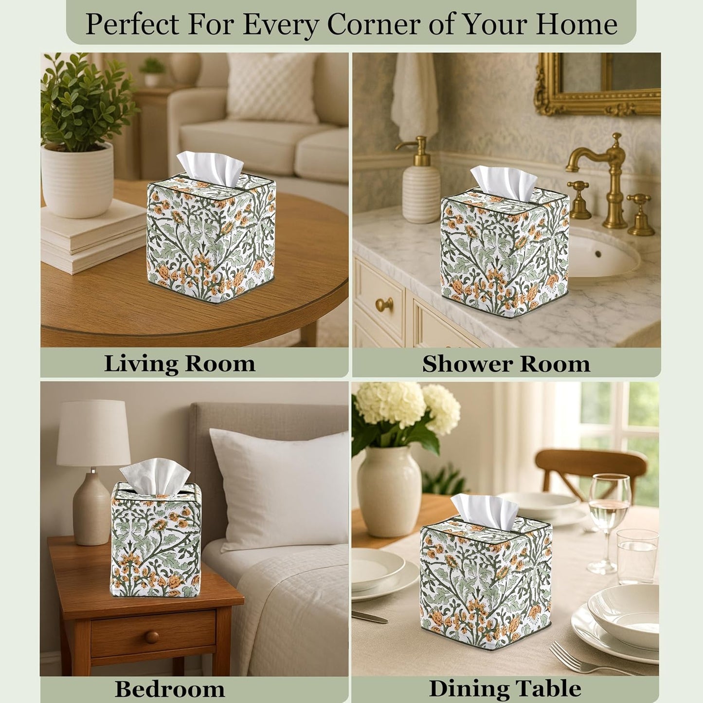 Goldenrod Yellow Block Print Tissue Box Cover – Handmade Cotton Fabric Tissue Holder for Home Bedroom Living Room Bathroom Vanity Car Nightstand Office Kitchen – Decorative Square Napkin Holder