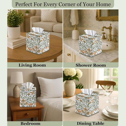 Goldenrod Yellow Block Print Tissue Box Cover – Handmade Cotton Fabric Tissue Holder for Home Bedroom Living Room Bathroom Vanity Car Nightstand Office Kitchen – Decorative Square Napkin Holder