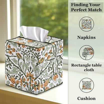 Goldenrod Yellow Block Print Tissue Box Cover – Handmade Cotton Fabric Tissue Holder for Home Bedroom Living Room Bathroom Vanity Car Nightstand Office Kitchen – Decorative Square Napkin Holder