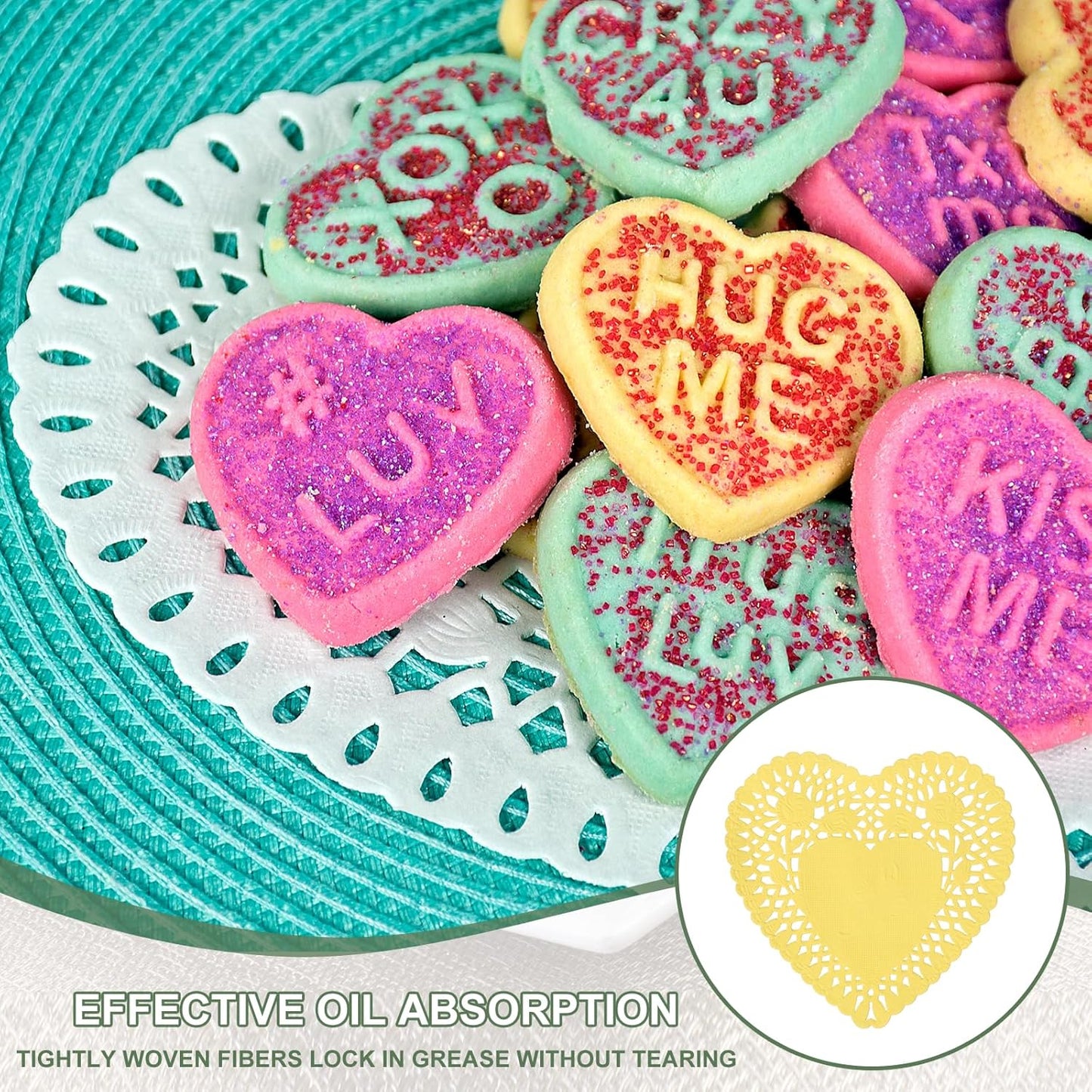 Paper Doilies, Heart Paper Lace Doilies Disposable Placemats Modern Tableware Decorative Bulk -Fitting for (Cakes/Desserts/Baked Grilled Fried Food) 4 Inch & 100 Pack & Yellow