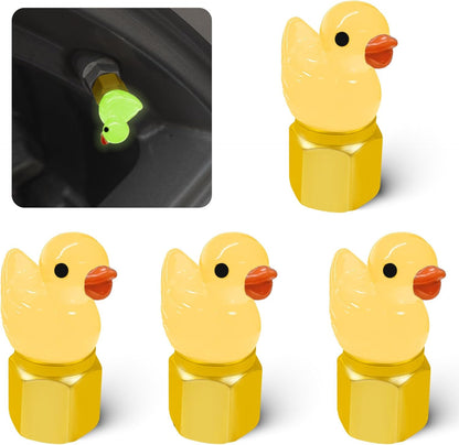 4 Pack Cute Duck tire Valve caps, Glow in The Dark Tire Valve Caps, Interesting and Practical Tire Decoration, Can be Used for Cars, Motorcycles, Trucks, and Bicycles.(Yellow)