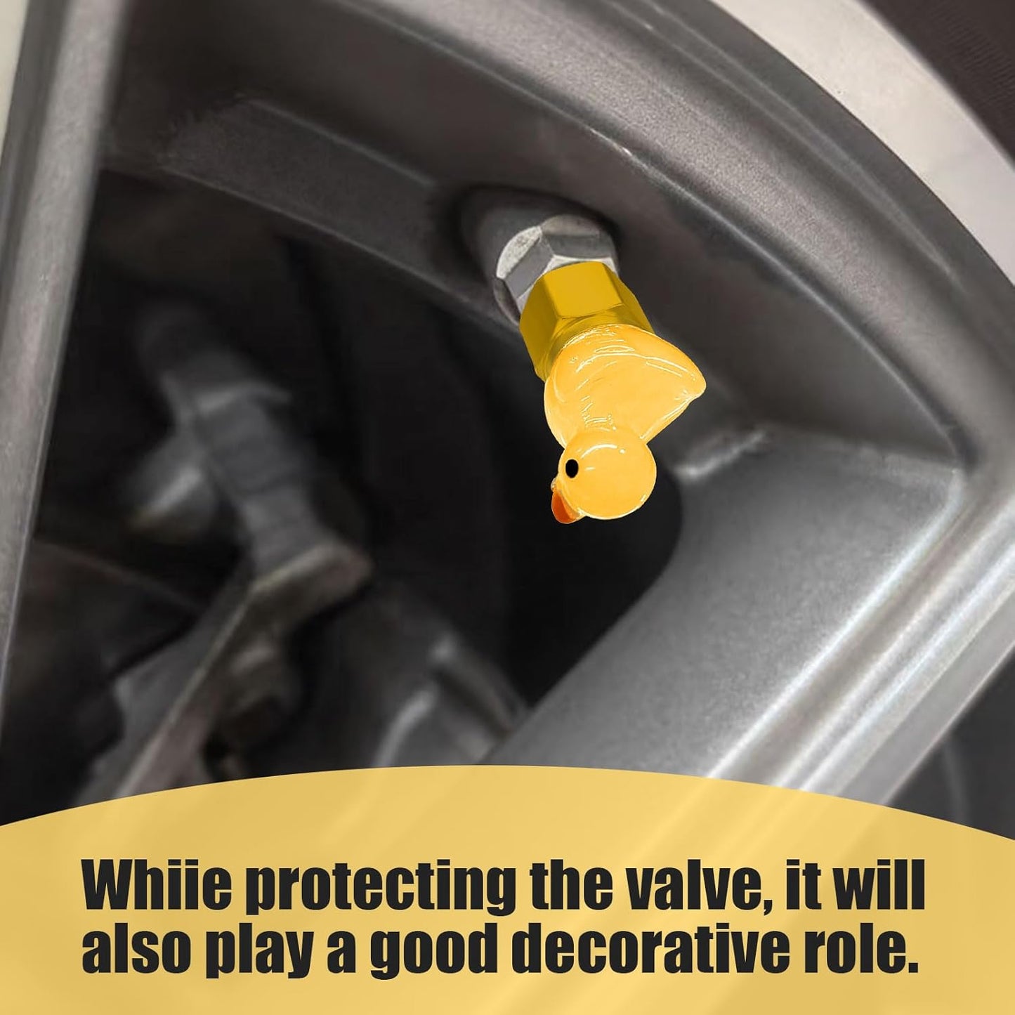 4 Pack Cute Duck tire Valve caps, Glow in The Dark Tire Valve Caps, Interesting and Practical Tire Decoration, Can be Used for Cars, Motorcycles, Trucks, and Bicycles.(Yellow)