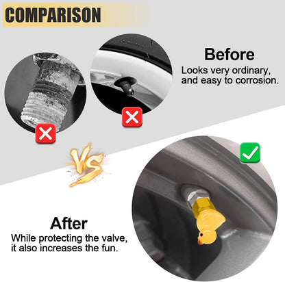 4 Pack Cute Duck tire Valve caps, Glow in The Dark Tire Valve Caps, Interesting and Practical Tire Decoration, Can be Used for Cars, Motorcycles, Trucks, and Bicycles.(Yellow)