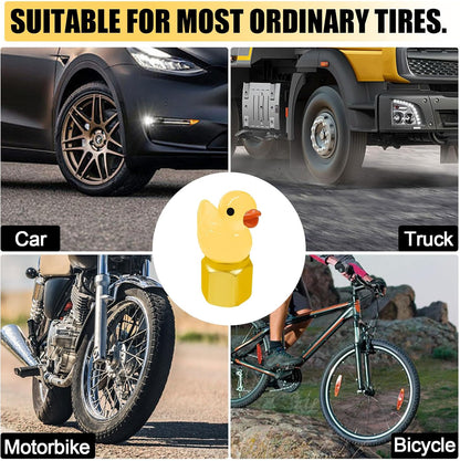 4 Pack Cute Duck tire Valve caps, Glow in The Dark Tire Valve Caps, Interesting and Practical Tire Decoration, Can be Used for Cars, Motorcycles, Trucks, and Bicycles.(Yellow)