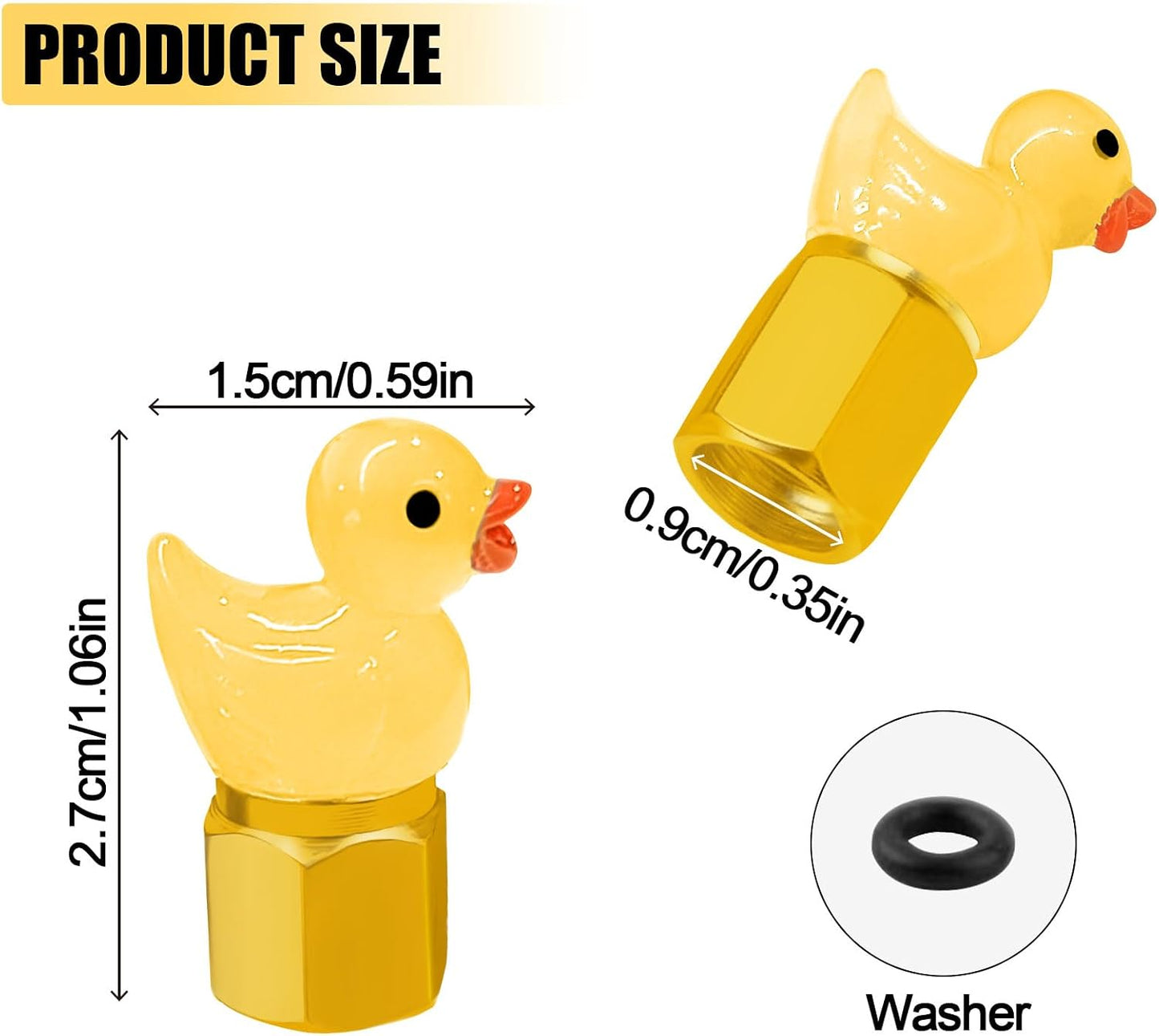 4 Pack Cute Duck tire Valve caps, Glow in The Dark Tire Valve Caps, Interesting and Practical Tire Decoration, Can be Used for Cars, Motorcycles, Trucks, and Bicycles.(Yellow)