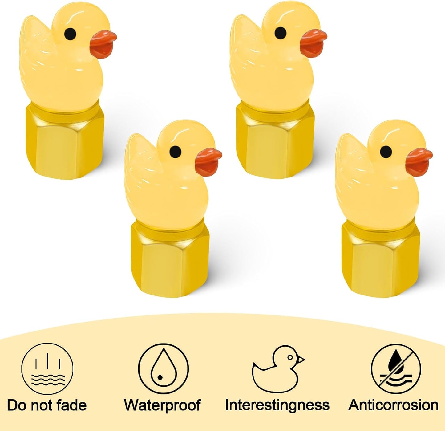 4 Pack Cute Duck tire Valve caps, Glow in The Dark Tire Valve Caps, Interesting and Practical Tire Decoration, Can be Used for Cars, Motorcycles, Trucks, and Bicycles.(Yellow)
