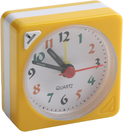 Square Alarm Clock for Bedside Table, Desk, Shelf & Bedroom Decor - Plastic Travel Alarm Clock with AA Operation (Not Included), Yellow