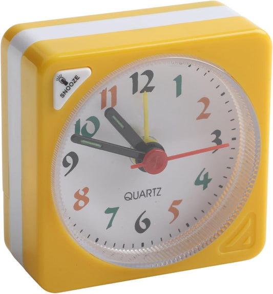 Square Alarm Clock for Bedside Table, Desk, Shelf & Bedroom Decor - Plastic Travel Alarm Clock with AA Operation (Not Included), Yellow