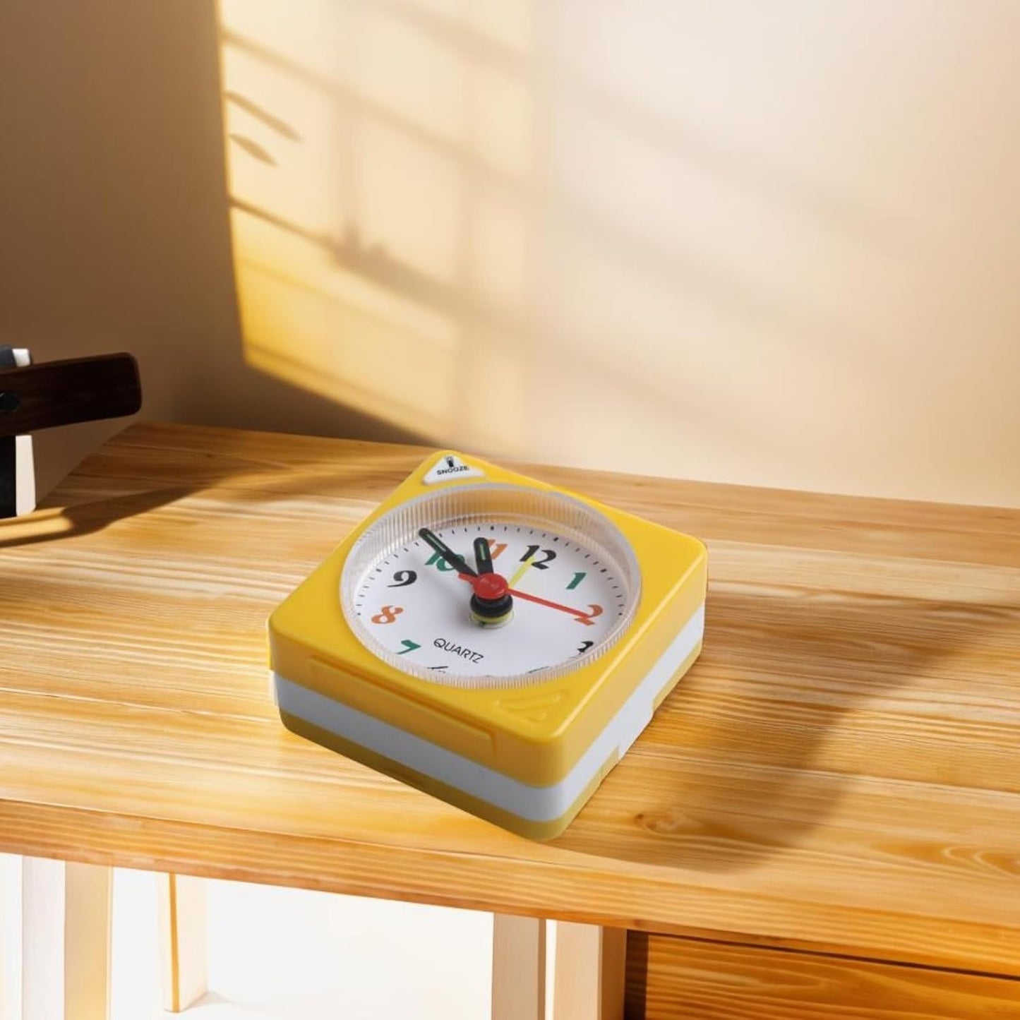 Square Alarm Clock for Bedside Table, Desk, Shelf & Bedroom Decor - Plastic Travel Alarm Clock with AA Operation (Not Included), Yellow
