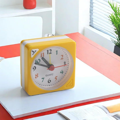 Square Alarm Clock for Bedside Table, Desk, Shelf & Bedroom Decor - Plastic Travel Alarm Clock with AA Operation (Not Included), Yellow