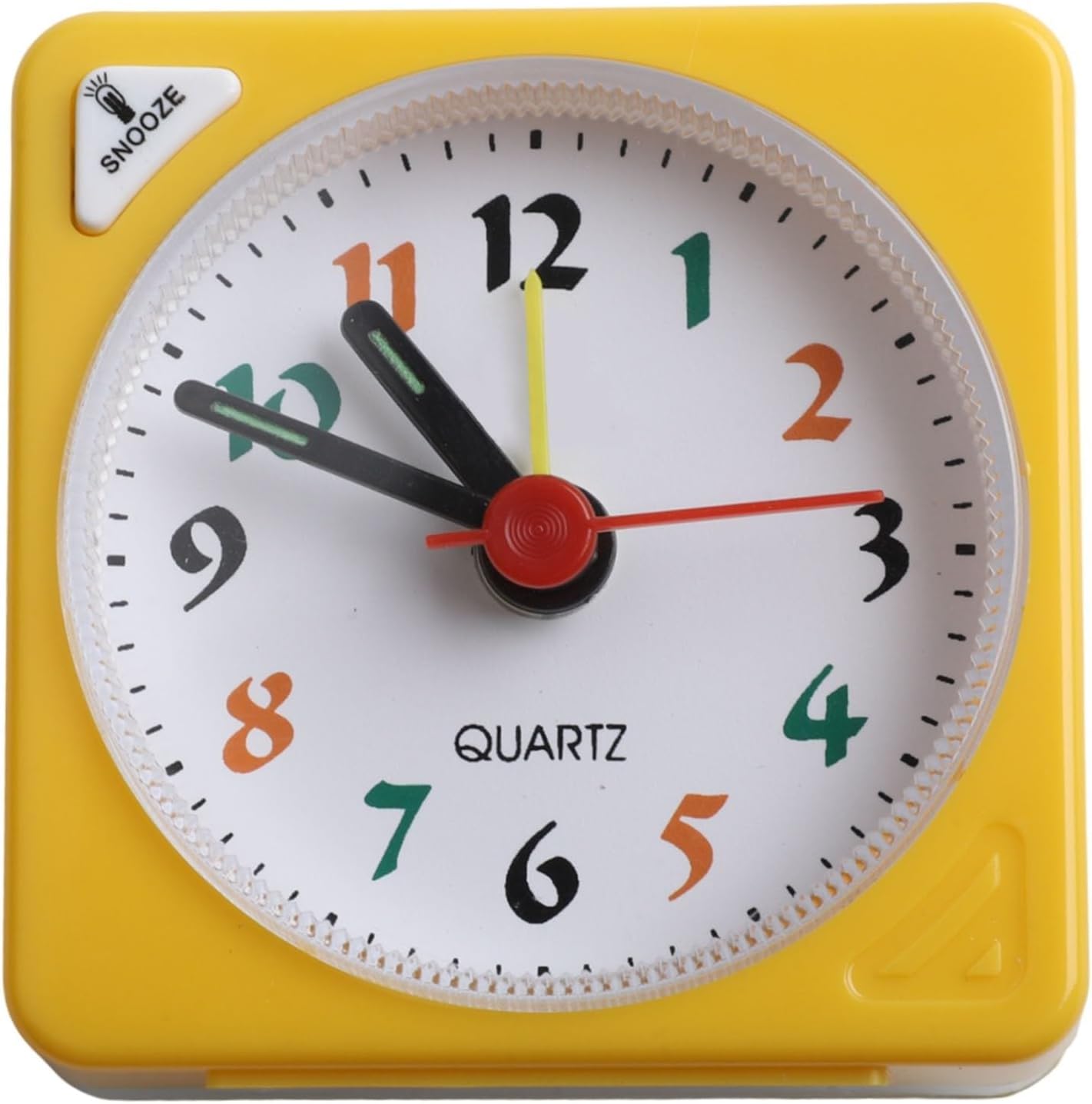 Square Alarm Clock for Bedside Table, Desk, Shelf & Bedroom Decor - Plastic Travel Alarm Clock with AA Operation (Not Included), Yellow
