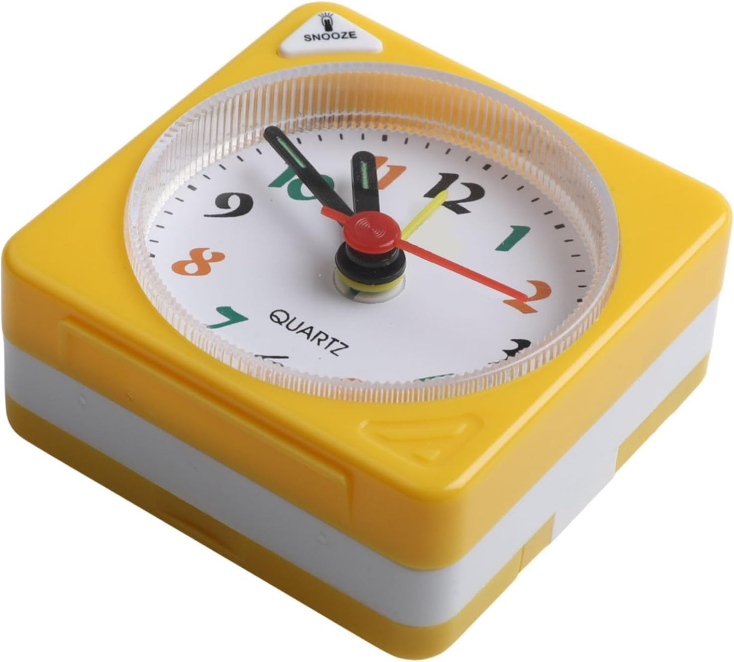 Square Alarm Clock for Bedside Table, Desk, Shelf & Bedroom Decor - Plastic Travel Alarm Clock with AA Operation (Not Included), Yellow