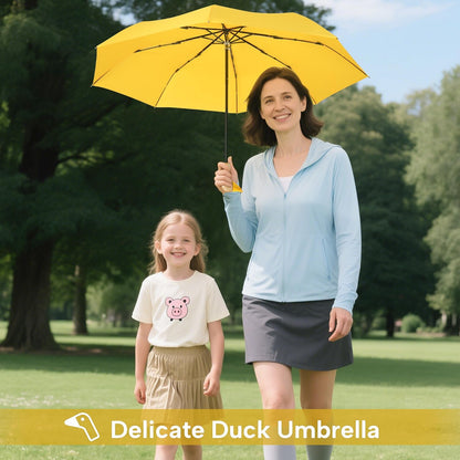 Cute Duck Umbrella Travel Size Compact Umbrella Rain Sun for Girls Gift | Wooden duck headle design 8 ribs folding,travel size and compact carry, use in outdoor/school/work/rain and sun