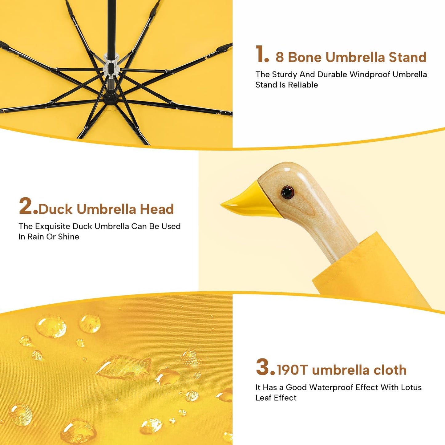 Cute Duck Umbrella Travel Size Compact Umbrella Rain Sun for Girls Gift | Wooden duck headle design 8 ribs folding,travel size and compact carry, use in outdoor/school/work/rain and sun