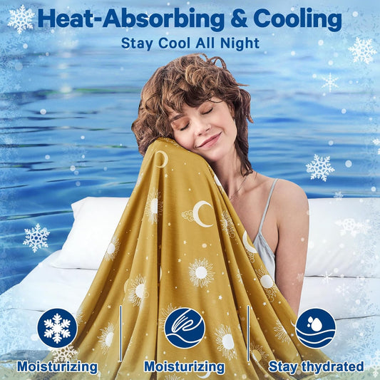 Cooling Blanket Queen Size (90"x90") - Double Sided Cooling Blankets for Hot Sleepers, Cool Lightweight Summer Blanket for Sofa Bed Couch, Travel, House Warming Gifts New Home Ginger Yellow