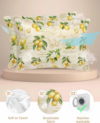 Farmhouse Satin Pillowcase for Hair and Skin King Vintage Lemon Leaf Yellow Fruit Letter Background Farmhouse Pillow Cases 2 Pack with Zipper, Soft Cooling Similar to Silk Pillow Covers, 20x36 Inch