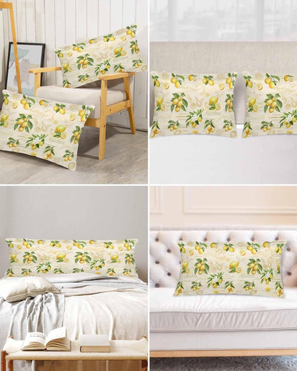 Farmhouse Satin Pillowcase for Hair and Skin King Vintage Lemon Leaf Yellow Fruit Letter Background Farmhouse Pillow Cases 2 Pack with Zipper, Soft Cooling Similar to Silk Pillow Covers, 20x36 Inch