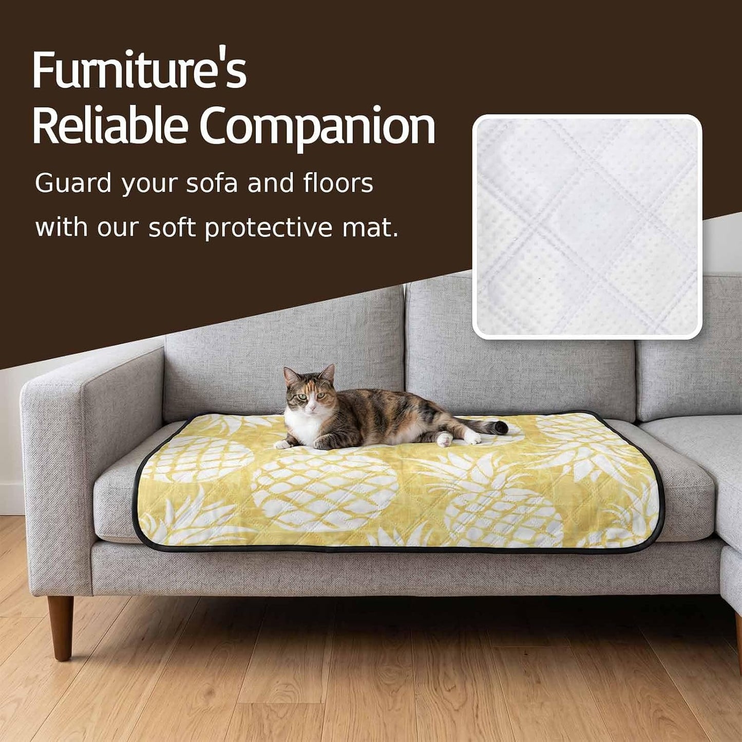 Sunlit Pineapples Cat Litter Mat 36x24, Pastel Yellow Kitty Litter Box mat for Cat Machine Washable Easy Clean Soft Non-Slip Pet Food Mats for Floor Rug
