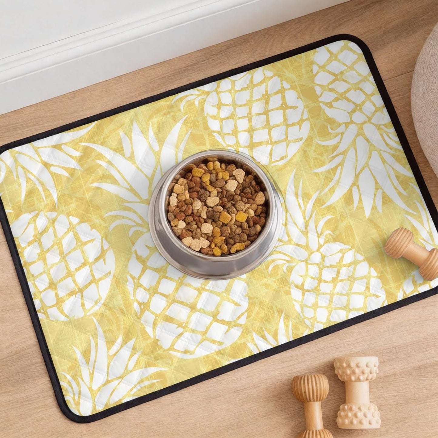 Sunlit Pineapples Cat Litter Mat 36x24, Pastel Yellow Kitty Litter Box mat for Cat Machine Washable Easy Clean Soft Non-Slip Pet Food Mats for Floor Rug