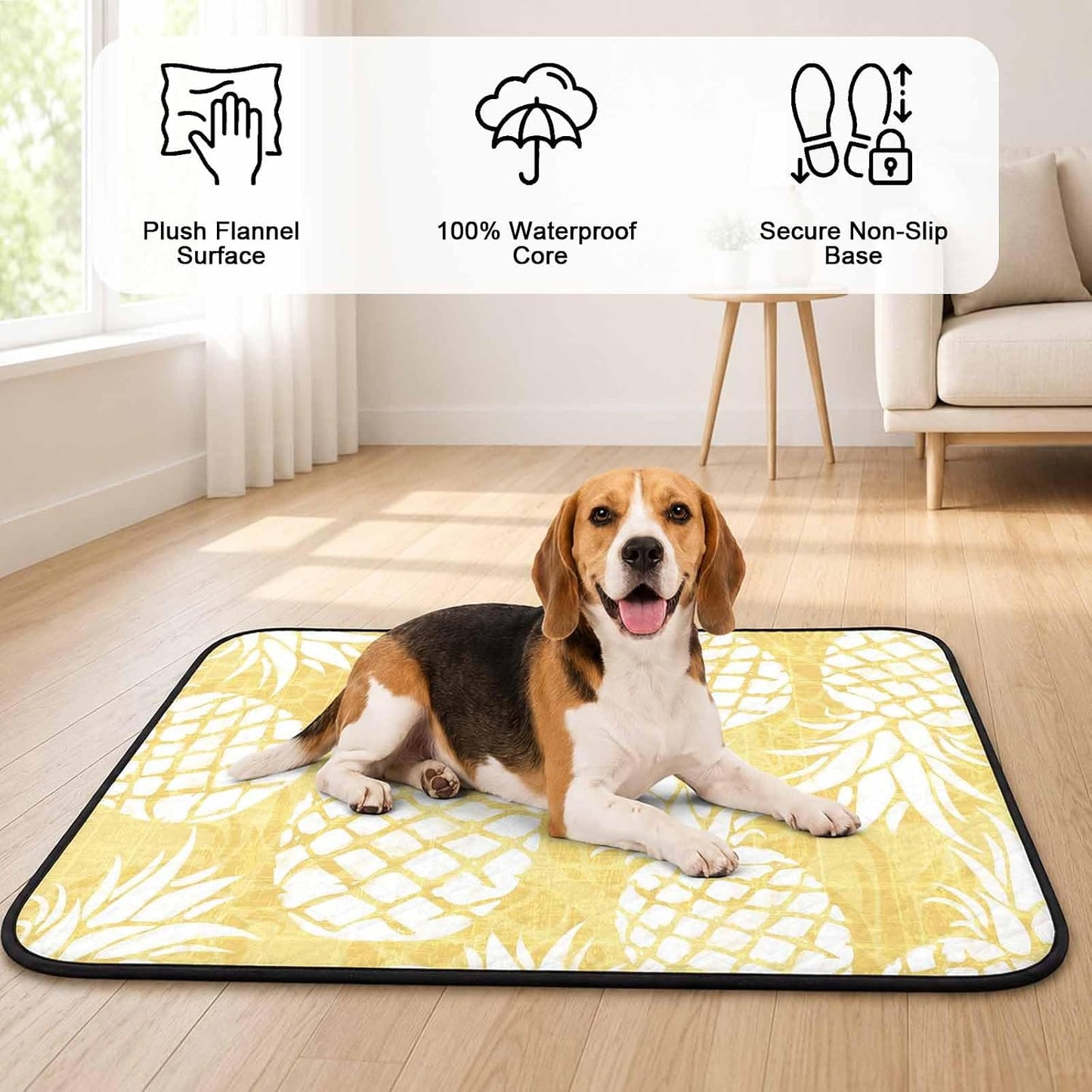 Sunlit Pineapples Cat Litter Mat 36x24, Pastel Yellow Kitty Litter Box mat for Cat Machine Washable Easy Clean Soft Non-Slip Pet Food Mats for Floor Rug
