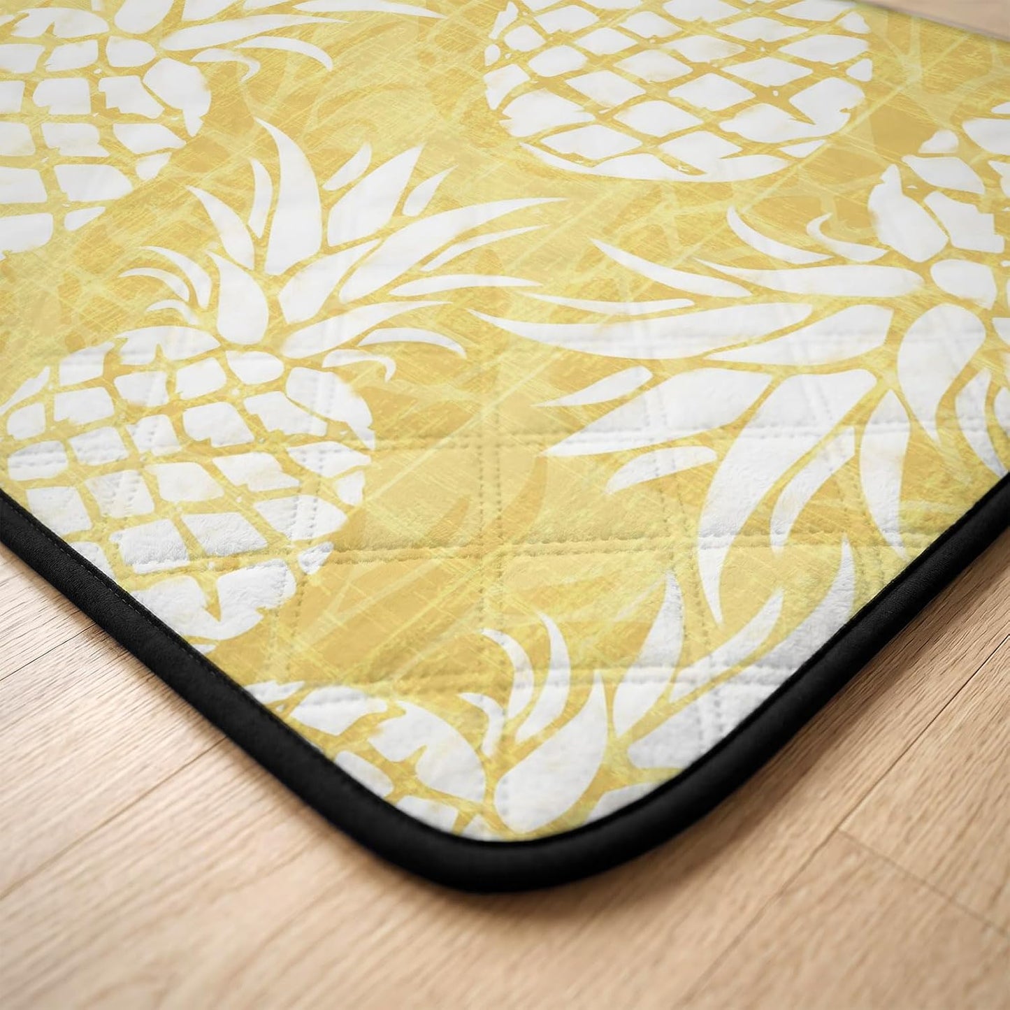 Sunlit Pineapples Cat Litter Mat 36x24, Pastel Yellow Kitty Litter Box mat for Cat Machine Washable Easy Clean Soft Non-Slip Pet Food Mats for Floor Rug