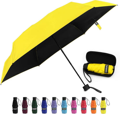 Mini Travel Umbrella with Case, Compact Folding Umbrella | Lightweight Pocket Size Design, UV Protection for Rain & Sun, Easy to Carry for Travel, Purse and Everyday Use