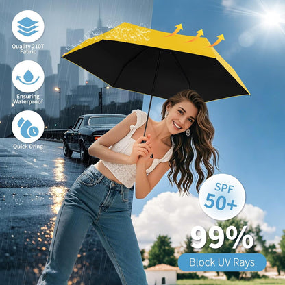 Mini Travel Umbrella with Case, Compact Folding Umbrella | Lightweight Pocket Size Design, UV Protection for Rain & Sun, Easy to Carry for Travel, Purse and Everyday Use