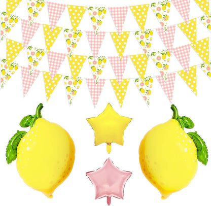 Pink and Yellow Lemon Triangle Banner Balloons Lemonade Bar Stand Supplies Amalfi Coast Hawaiian Luau Summer Birthday Party Decorations Baby Shower Freshly Graduated Lemon Themed Party Decor