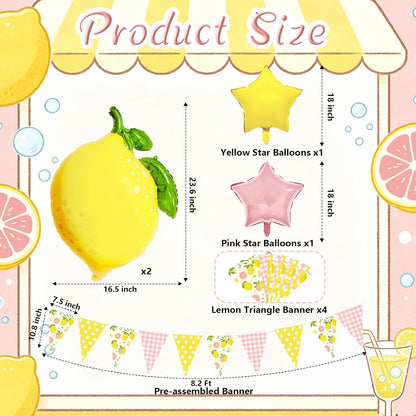 Pink and Yellow Lemon Triangle Banner Balloons Lemonade Bar Stand Supplies Amalfi Coast Hawaiian Luau Summer Birthday Party Decorations Baby Shower Freshly Graduated Lemon Themed Party Decor