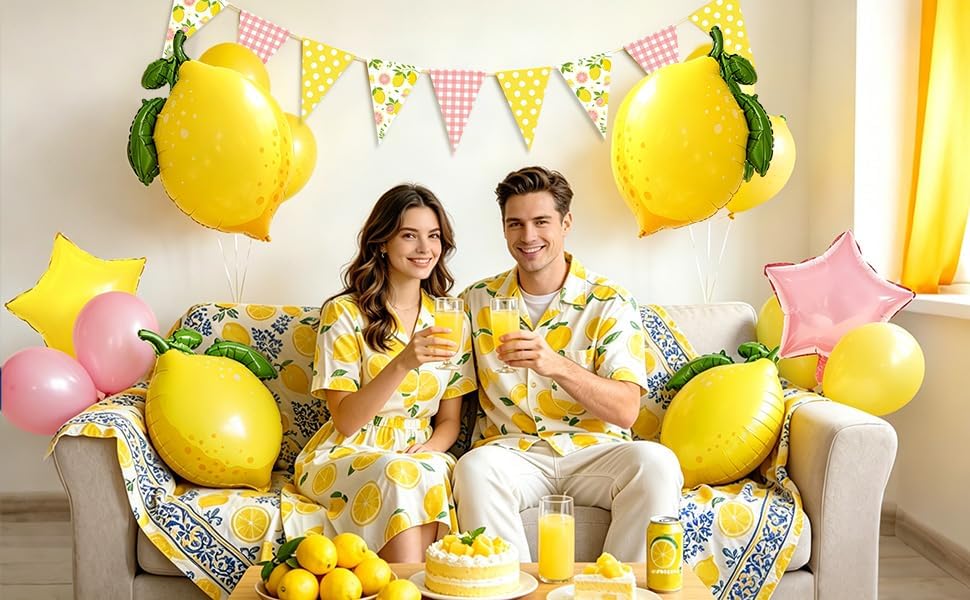 Pink and Yellow Lemon Triangle Banner Balloons Lemonade Bar Stand Supplies Amalfi Coast Hawaiian Luau Summer Birthday Party Decorations Baby Shower Freshly Graduated Lemon Themed Party Decor
