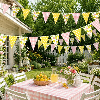 Pink and Yellow Lemon Triangle Banner Balloons Lemonade Bar Stand Supplies Amalfi Coast Hawaiian Luau Summer Birthday Party Decorations Baby Shower Freshly Graduated Lemon Themed Party Decor
