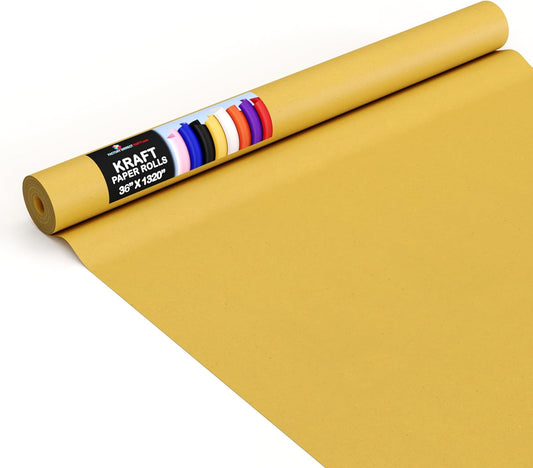 Yellow Kraft Paper Roll - 36" X 1320" (110' Ft) - Colored Paper Roll - Kraft Wrapping Paper - Shipping & Packing Paper - Craft Supplies