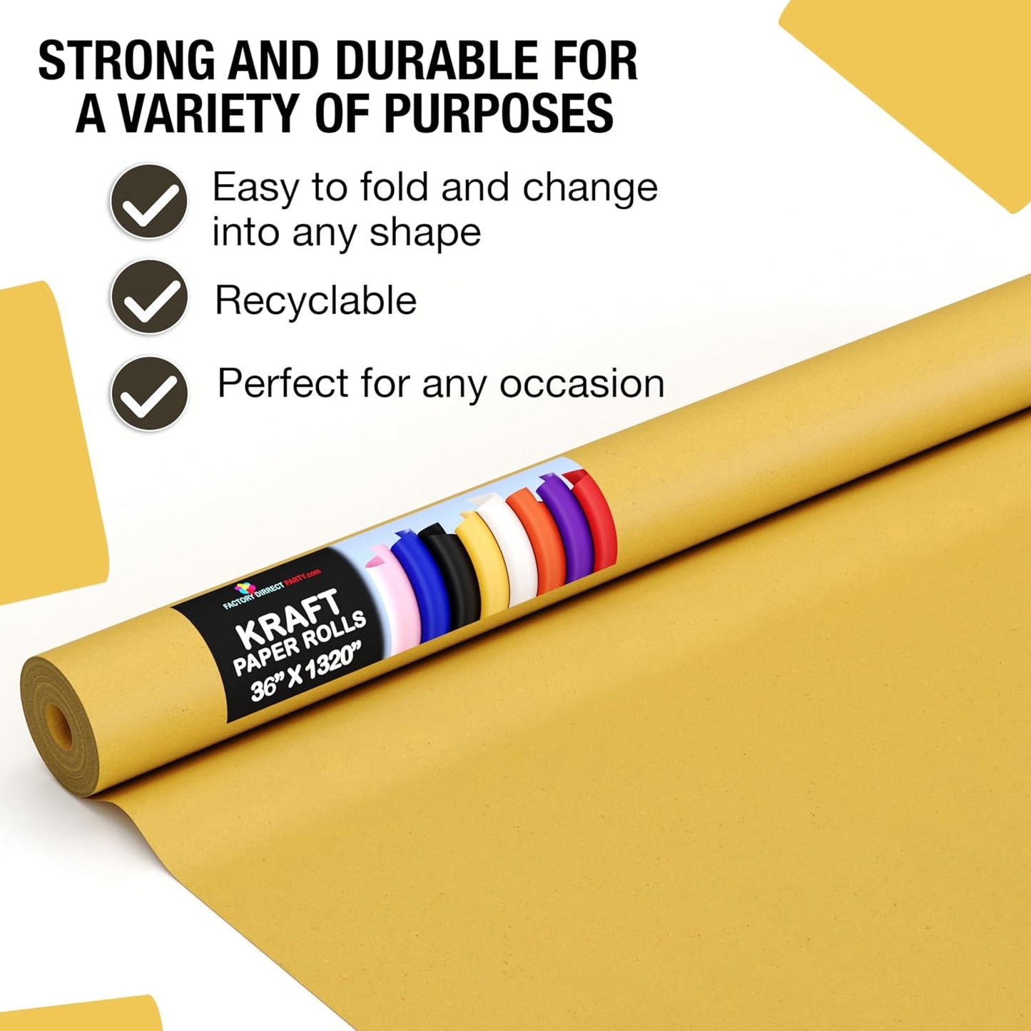 Yellow Kraft Paper Roll - 36" X 1320" (110' Ft) - Colored Paper Roll - Kraft Wrapping Paper - Shipping & Packing Paper - Craft Supplies