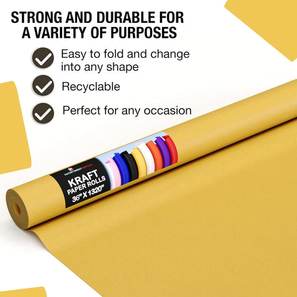 Yellow Kraft Paper Roll - 36" X 1320" (110' Ft) - Colored Paper Roll - Kraft Wrapping Paper - Shipping & Packing Paper - Craft Supplies